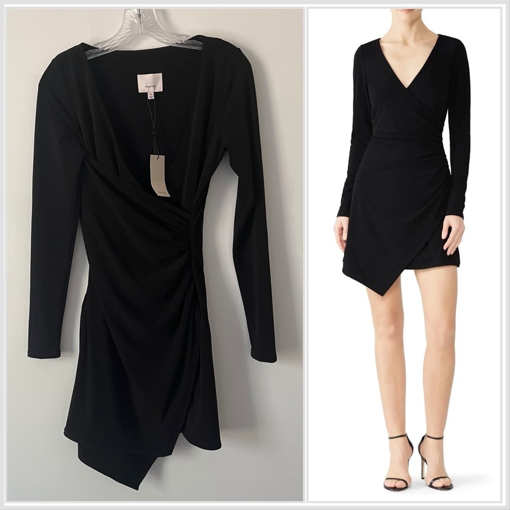 Cinq A Sept Coralie Faux Wrap Asymmetrical Sheath Jersey Knit Black Dress XS
